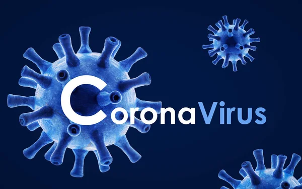 Banner Coronavirus Con Ilustración Tema Pandémico Covid Sobre Fondo Azul — Foto de Stock