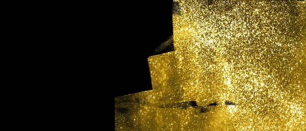 Banner with abstract gold shimmer strokes on black background — ストック写真