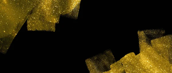 Banner with abstract gold shimmer strokes on black background — ストック写真