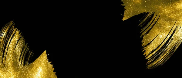 Banner com traços de brilho de ouro abstrato no fundo preto — Fotografia de Stock