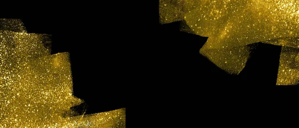 Banner with abstract gold shimmer strokes on black background — ストック写真