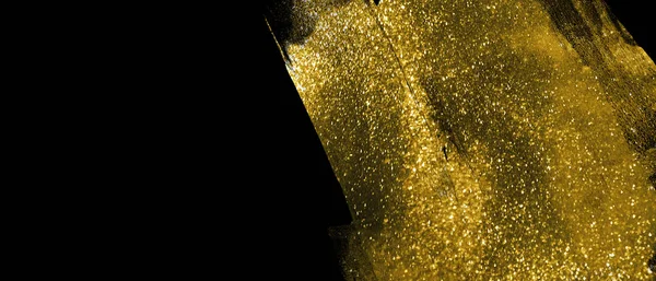 Banner with abstract gold shimmer strokes on black background — Stock Photo, Image