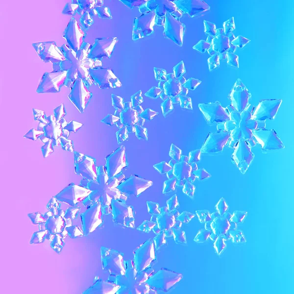 Átlátszó üveg hópelyhek a neonfényben — Stock Fotó