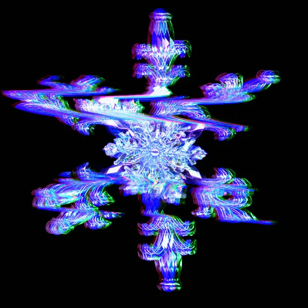 Interlaced snowflake with digital glitch and distortion effect — Stock Photo, Image