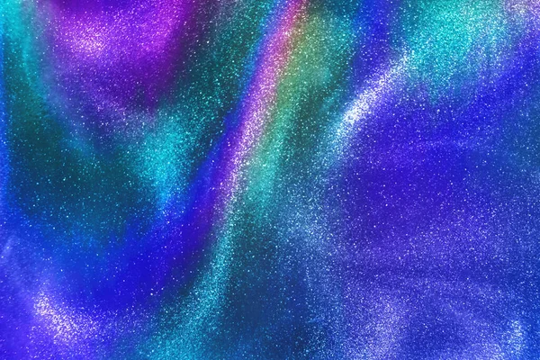 Abstract Neon Rainbow Colored Glitter Particles Flow Shallow Depth Field — Stock Photo, Image