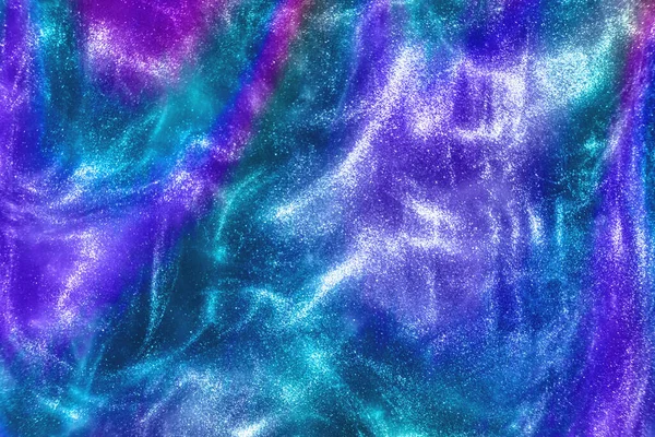概要水中の塵の浅い深さでネオン虹色の輝き粒子が流れます 水のお祝いパーティーの背景の下で輝く休日のディスコ魔法 デフォーカス — ストック写真