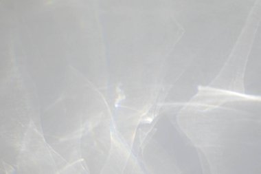 Bulanık su dokusu, fotoğraf ve maketler için örtüşüyor. Beyaz bir duvarda gökkuşağı kırılması olan organik gölge yakıcı etkisi. Doğal ışık efektleri için gölgeler