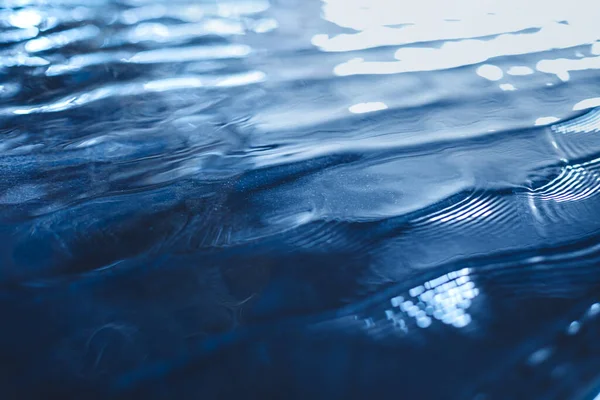 Closeup Calm Water Surface Texture Waves Dark Blue Color Trendy — Stock Photo, Image