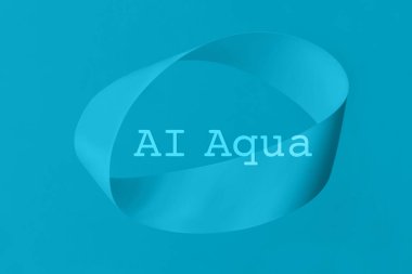 Mobius şeridi mavi naneli arka planda havada süzülen kağıttan yapılmıştır. Moda gerçeküstü hava görüntüsü. 2021 renk eğilimi metni ile soyut renk konsepti bileşimi