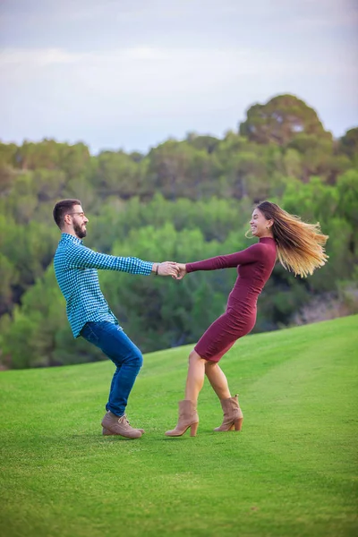 happy playful young couple in love