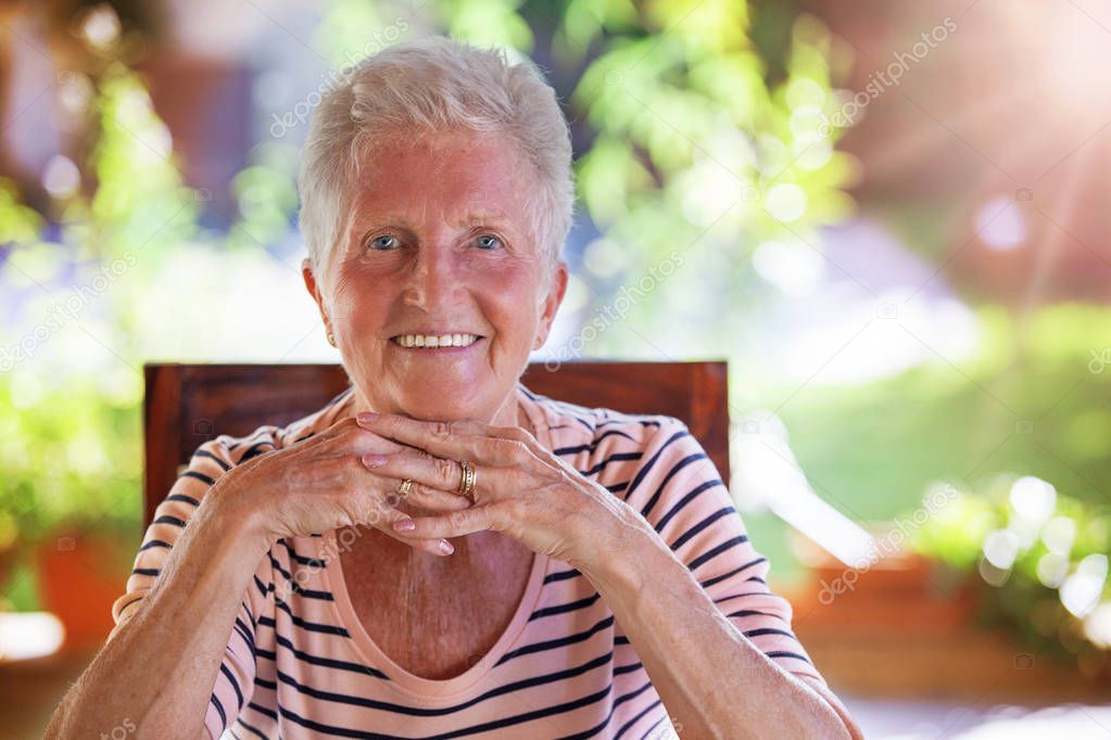 smiling healthy white teeth senior woman
