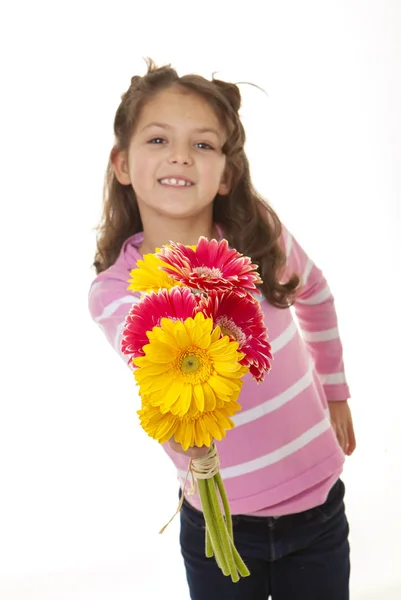 Niño y ramo de flores para el día de las madres —  Fotos de Stock