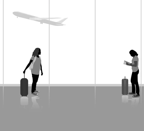 Personas que viajan en avión — Vector de stock