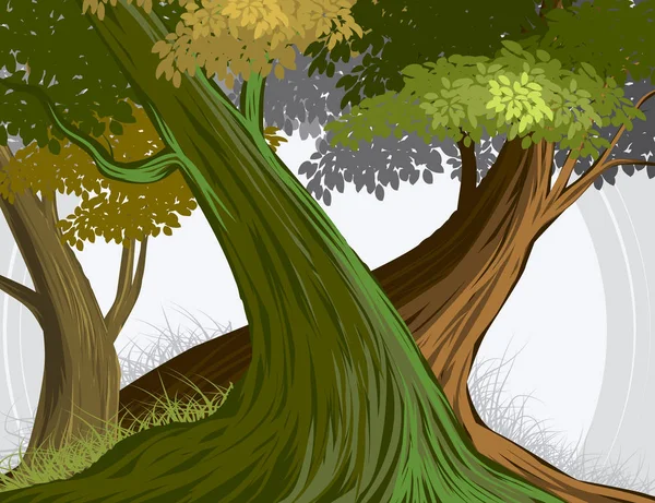 Scena della foresta e albero vettore natura sfondo — Vettoriale Stock