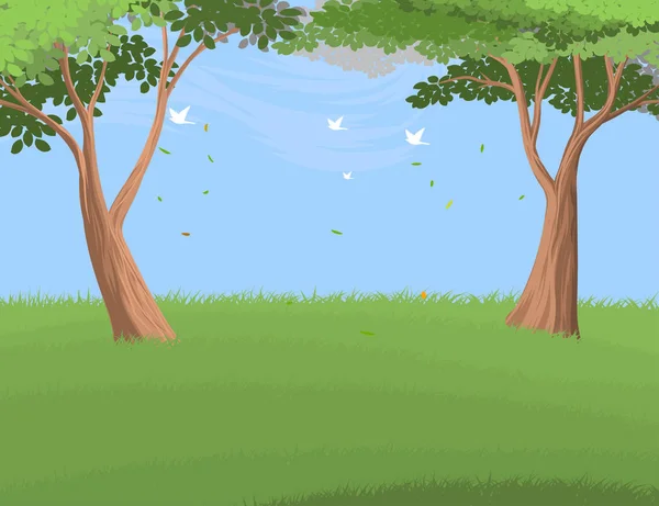 Hermoso bosque árboles paisaje vector naturaleza — Vector de stock