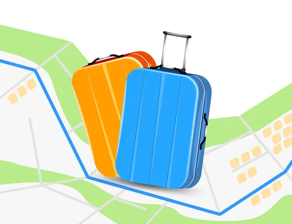 Equipaje en un fondo de viaje mapa — Vector de stock