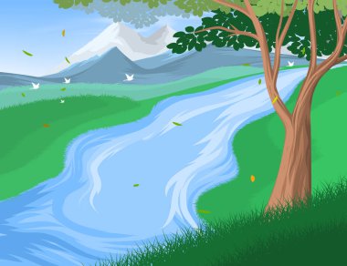 Riverscapes scene vector nature background clipart