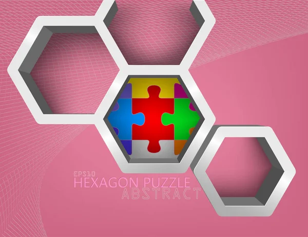 Hochglanz-Sechseck mit Farben-puzzle — Stockvektor