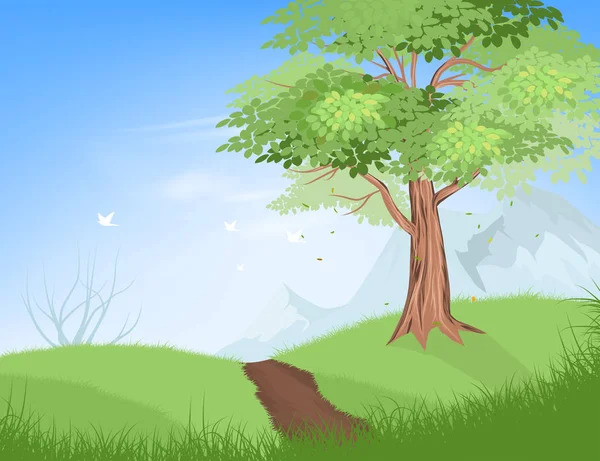 Árbol en la colina vector escena — Vector de stock