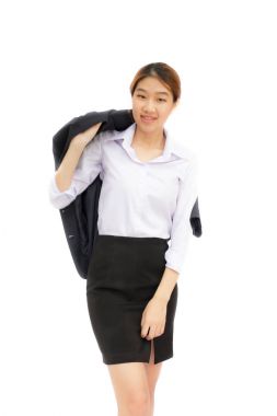 İş kadını karşı beyaz arka plan ayakta