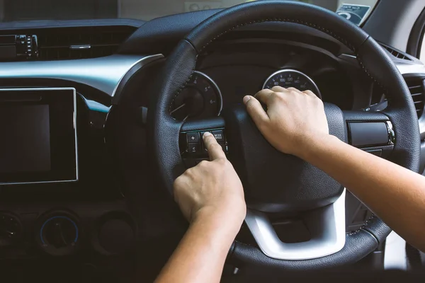 Remote control buttons on steering wheel — Stock Photo, Image