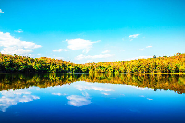 Beautiful lake and blue sky nature background