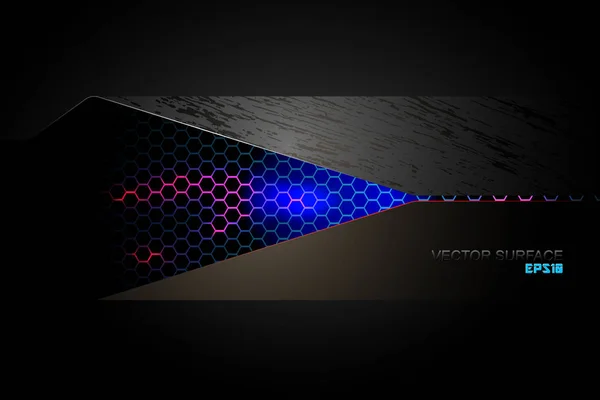 Iluminação Azul Cena Superfície Metal Vetor Tecnologia Fundo — Vetor de Stock