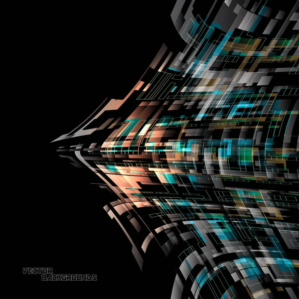 Abstrait Géométrie Courbe Mouvement Couleurs Vecteur Sur Fond Noir — Image vectorielle