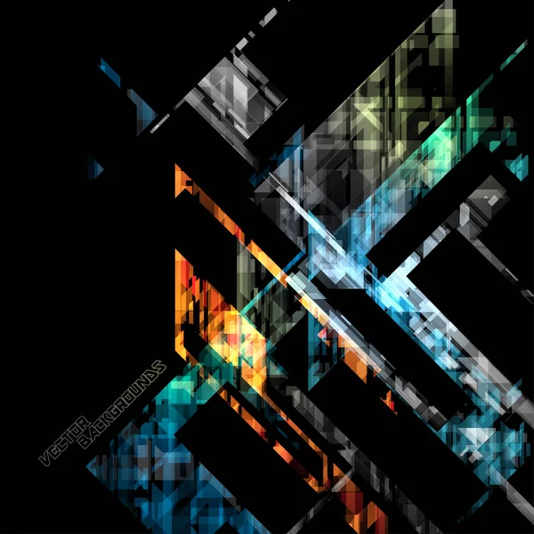 Geometría Translúcida Colores Movimiento Sobre Vector Negro Fondos Pantalla — Archivo Imágenes Vectoriales