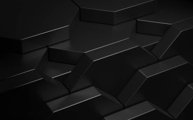 Bir satırda soyut sekizgen geometri biçimi karanlık sahne 3D duvar kağıdı arkaplanı