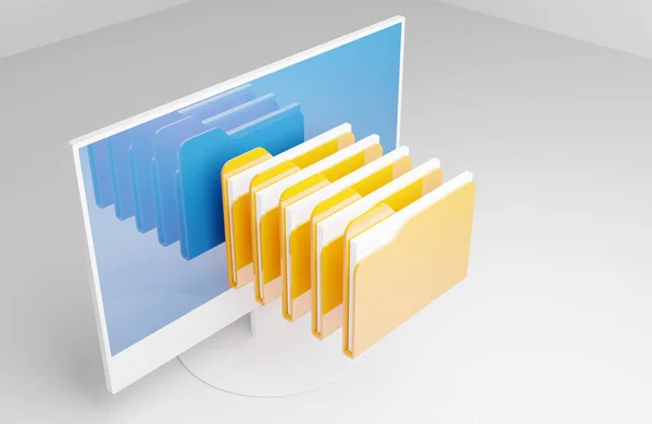 Computer Yellow Folder Directory Concept Render Technology Background — Stock Photo, Image