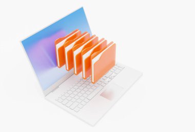 Dizin aktarım konseptine sahip dizüstü bilgisayar 3d oluşturma teknolojisi arkaplanı