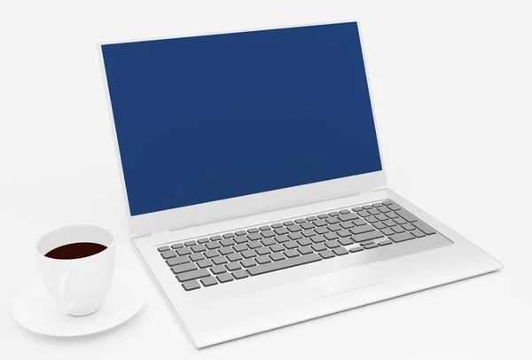 Notebook White Cup Black Coffee Desk Render Technology Background — Stock Photo, Image