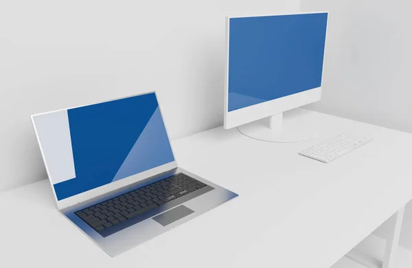 Table Laptop Computer Concept Render Technology Background — Stock Photo, Image