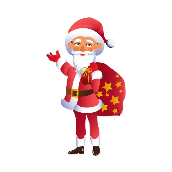 Buen Santa sostiene en bolso del hombro con los regalos para la Navidad — Archivo Imágenes Vectoriales