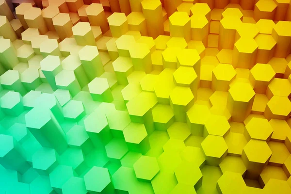 Абстрактный шестиугольник в цветовой градиентной линии. 3d-рендеринг . — стоковое фото