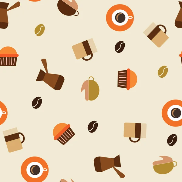 Pasteles de frijoles capuchino y café con leche sobre el fondo marrón brillante. Antecedentes. Ilustración vectorial . — Vector de stock