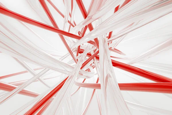 Przewody błyszczący i czerwony na białym tle. renderowania 3D. — Zdjęcie stockowe