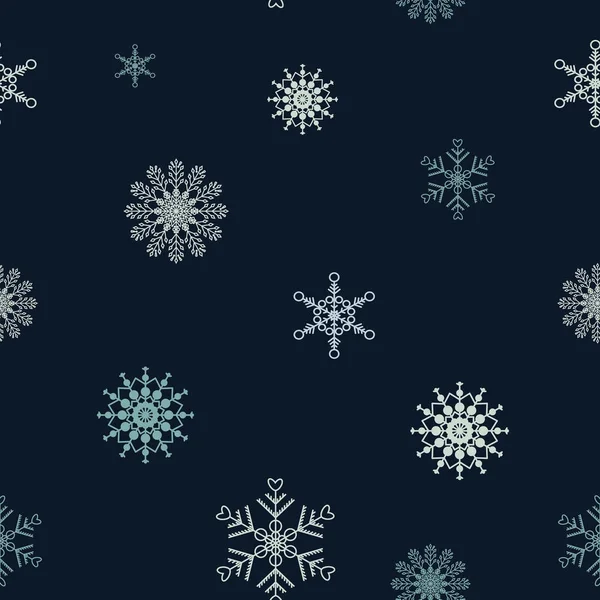 Conjunto de varios copos de nieve exquisitos sobre un fondo azul oscuro. Ilustración vectorial . — Archivo Imágenes Vectoriales