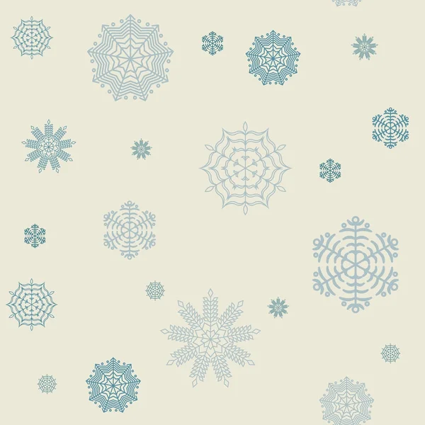 Jednolity wzór dziwne kreatywne płatki śniegu na szarym tle. Ilustracja wektorowa. — Wektor stockowy