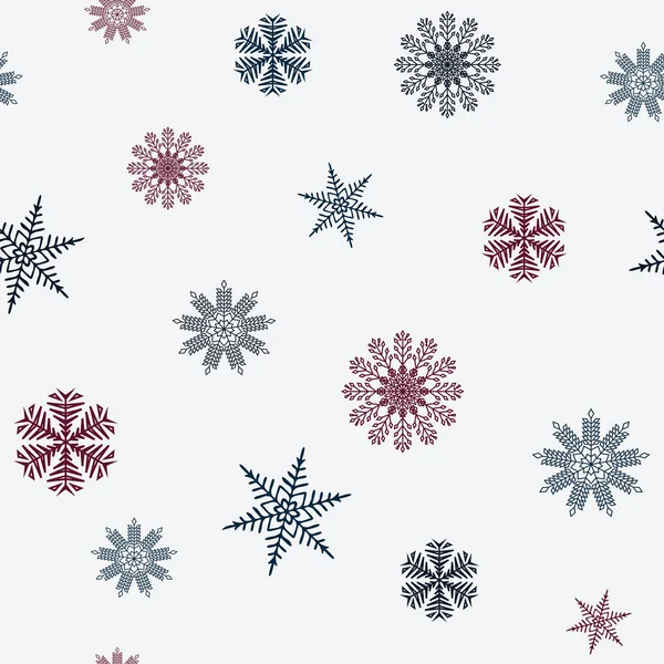 Patrón sin costuras de adorable variedad de copos de nieve sobre un fondo gris. Ilustración vectorial . — Archivo Imágenes Vectoriales