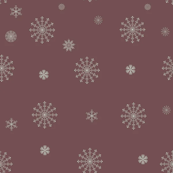 Patrón sin costuras de hermosos copos de nieve grises sobre un fondo marrón. Ilustración vectorial . — Archivo Imágenes Vectoriales