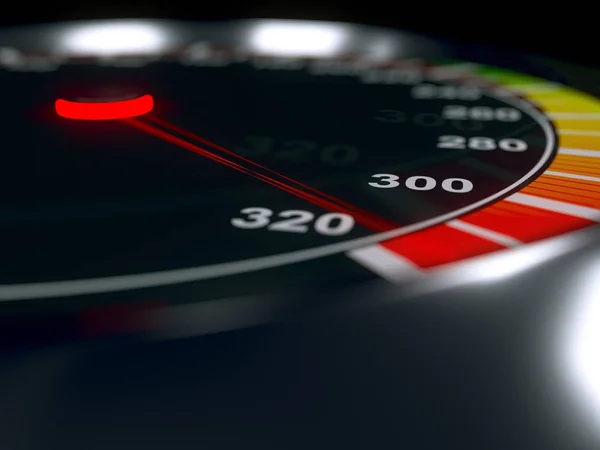 Hastighetsmätare med hög hastighet, maximal boost värde. Metallisk kropp. 3D-rendering. — Stockfoto