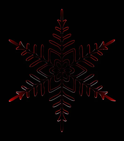Красная хрустальная снежинка на черном фоне. Изолировать элемент. 3D рендеринг . — стоковое фото
