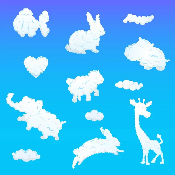 Reihe von Cartoon-Wolken Elemente isoliert auf dem blauen Himmel Hintergrund. Vektor-Toon flauschige Illustration. — Stockvektor