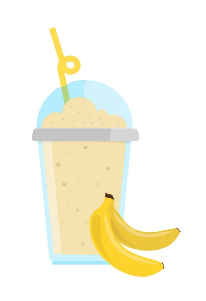 Inschrijving banaan milkshake met chocolade in cup met GLB en stro. Vectorillustratie. — Stockvector