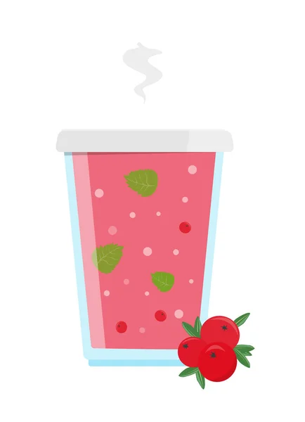 Vitaminic cranberry thee met kruidnagel hibiscus en mint. Vectorillustratie. — Stockvector