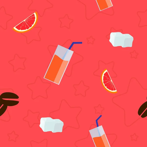 Patroon, Bright Grapefruit frutochino met grapefruit segmenten ijs en koffie bonen op de ster achtergrond. Vectorillustratie. — Stockvector