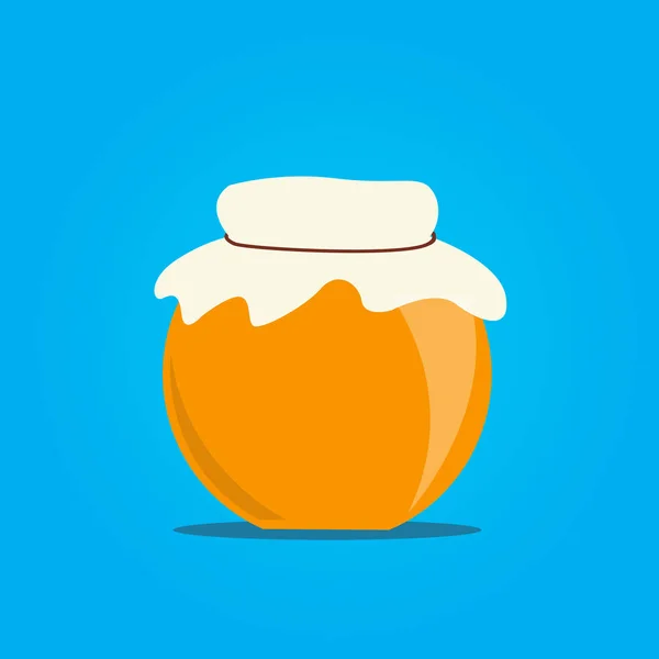 新鲜的蜂蜜在罐头在蓝色背景。矢量插图. — 图库矢量图片