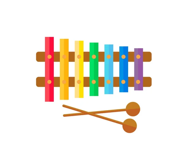 Kinderfarbenfrohes helles Xylophon mit Schlägeln. Vektorillustration. — Stockvektor